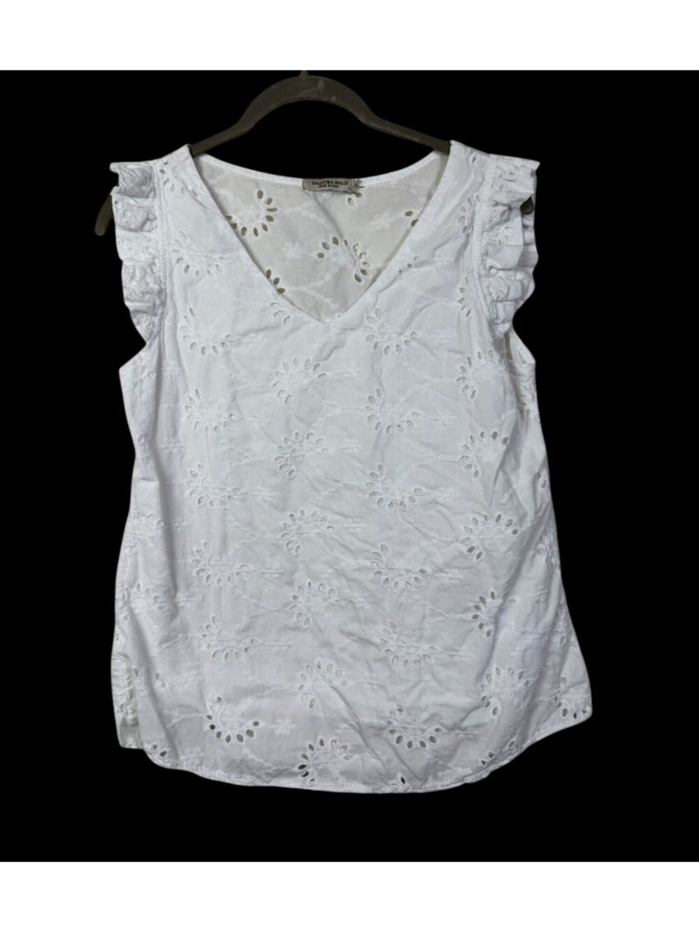 Valentina Naldi White Eyelet Ruffle Sleeve Cotton Blouse Size Small Cottage Boho